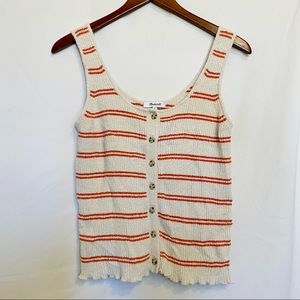 Madewell Cream & Orange Button Up Sweater Tank Top